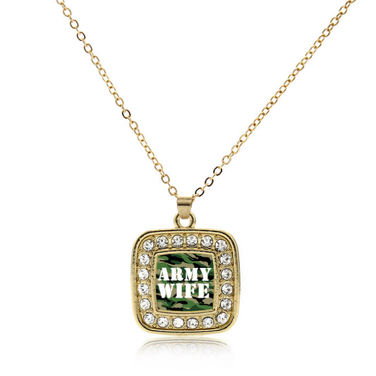 Gold Army Wife Square Charm Classic Necklace