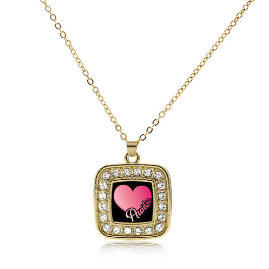 Gold Auntie Square Charm Classic Necklace