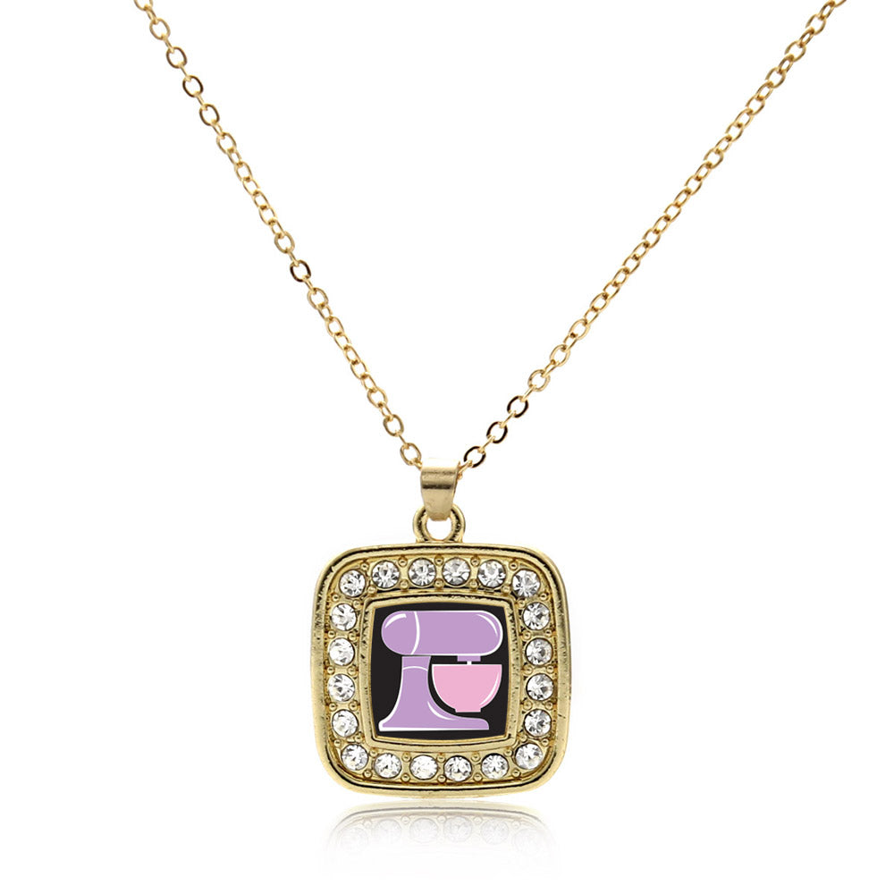 Gold Baking Mixer Square Charm Classic Necklace
