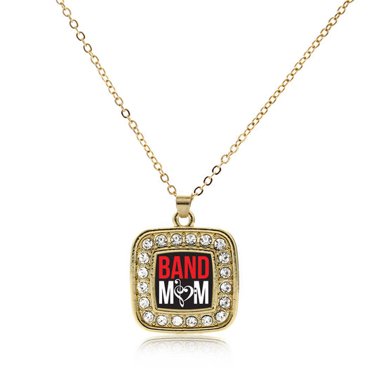 Gold Band Mom Square Charm Classic Necklace