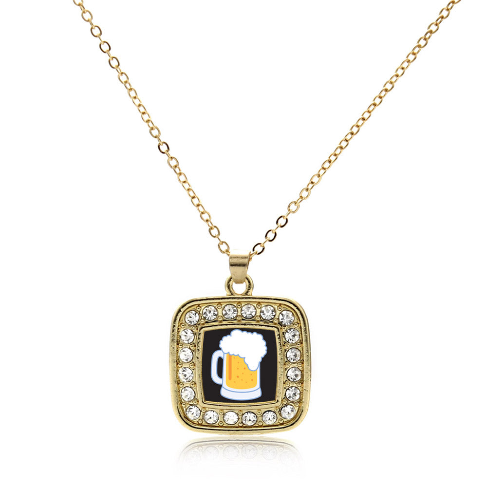 Gold Beer Lovers Square Charm Classic Necklace