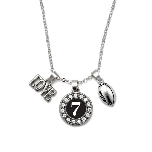 Silver Football - Sports Number 7 Circle Charm Classic Necklace