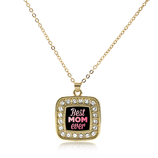 Gold Best Mom Ever Square Charm Classic Necklace