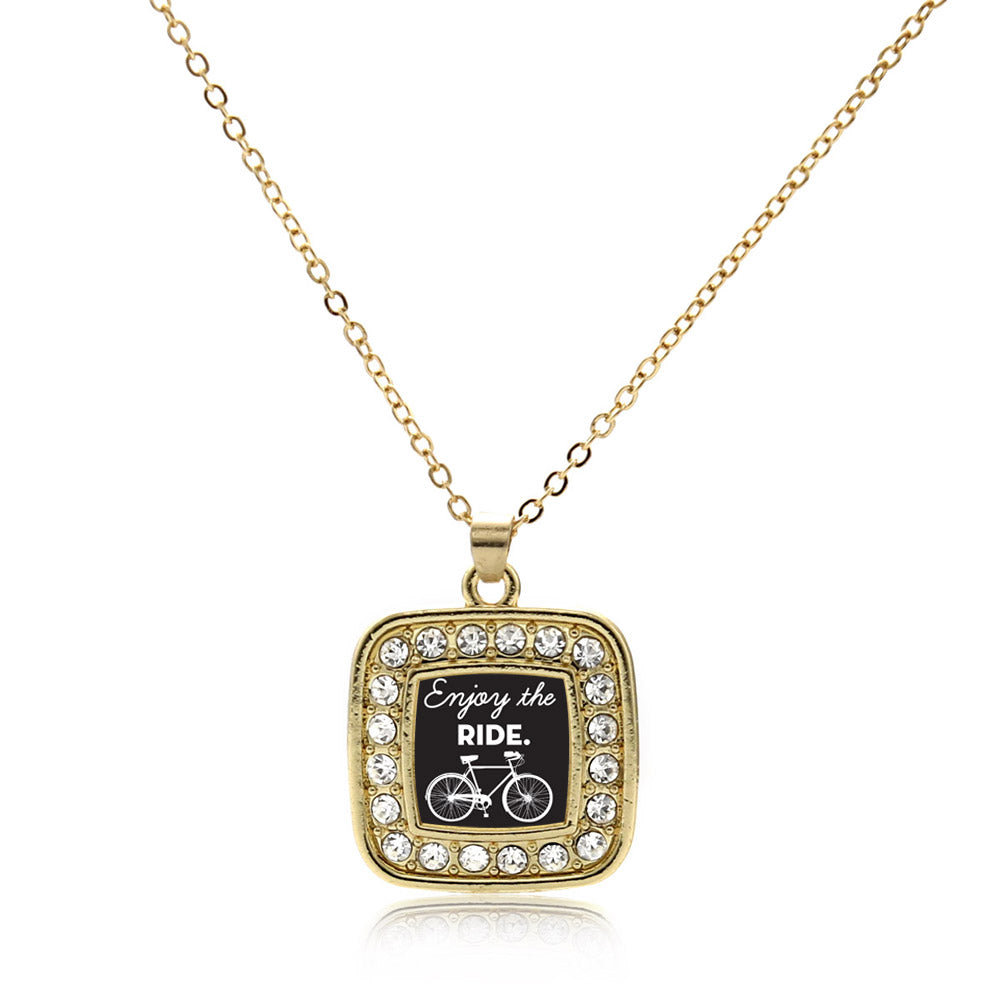 Gold Bicyclist Square Charm Classic Necklace
