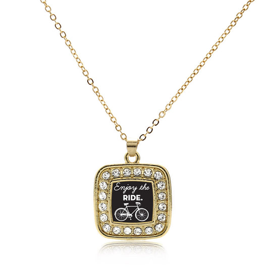 Gold Bicyclist Square Charm Classic Necklace