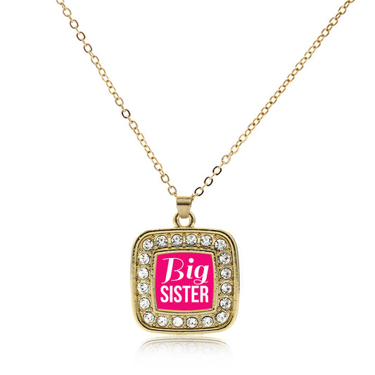Gold Big Sister Square Charm Classic Necklace