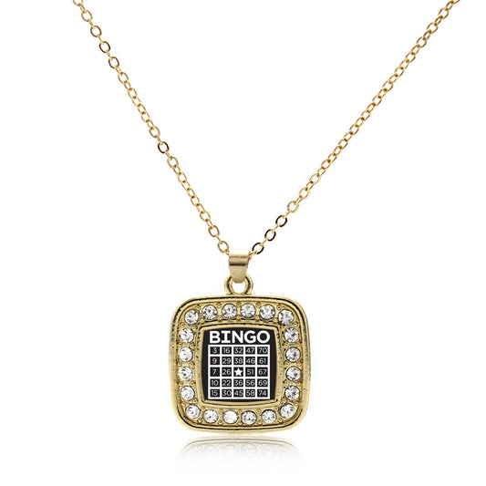 Gold Bingo Square Charm Classic Necklace