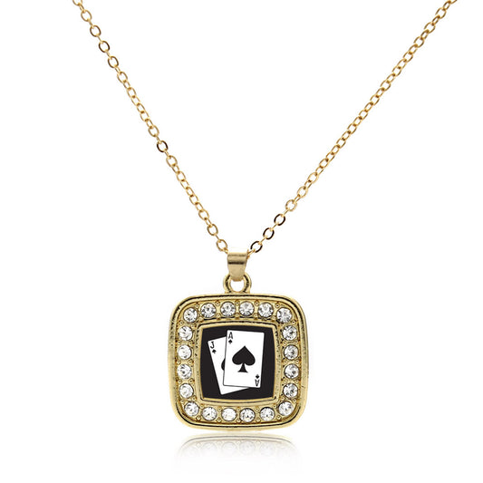 Gold Blackjack Square Charm Classic Necklace