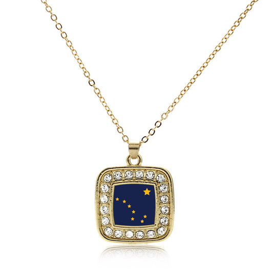 Gold Alaska Flag Square Charm Classic Necklace
