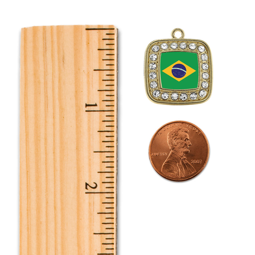 Gold Brazilian Flag Square Charm Classic Necklace
