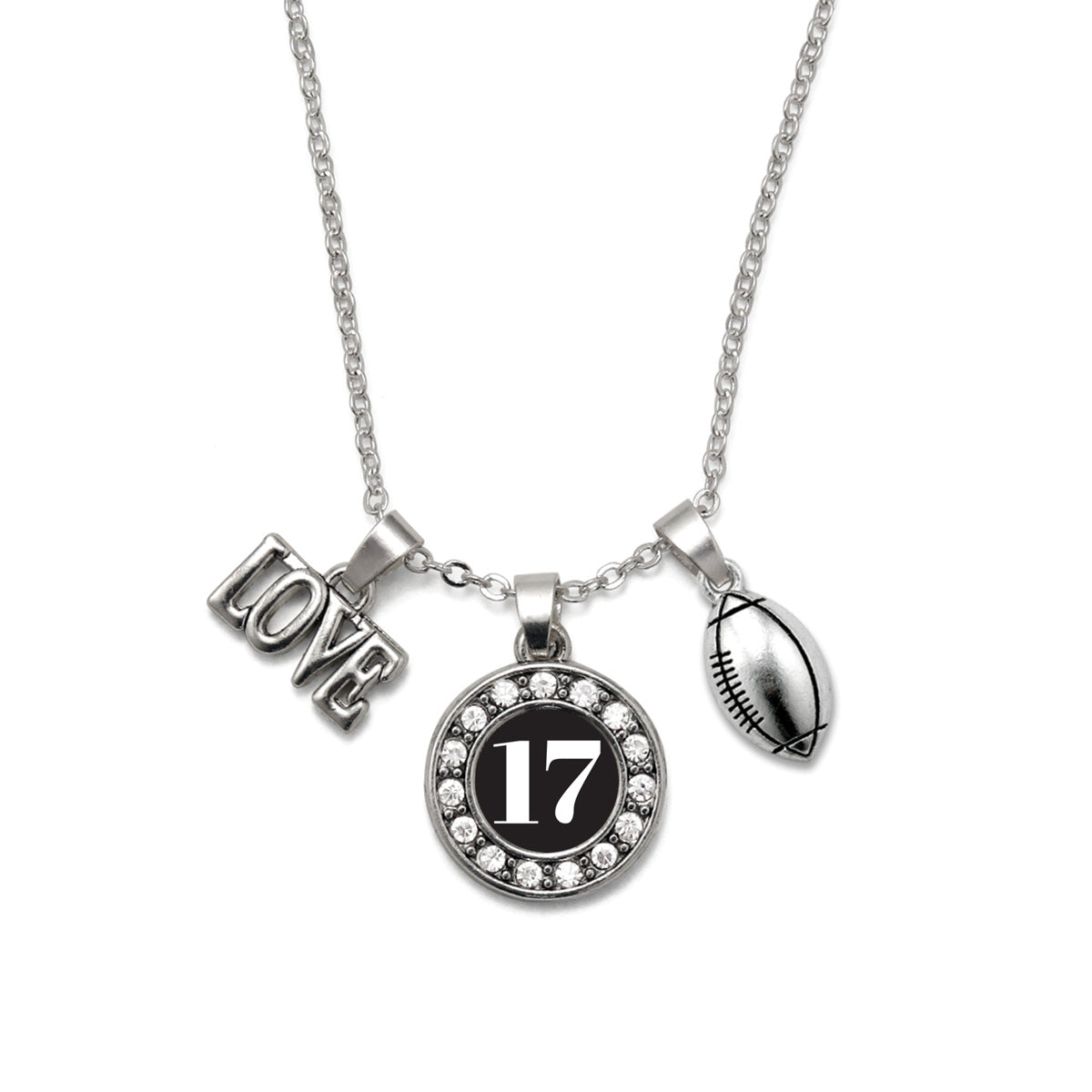 Silver Football - Sports Number 17 Circle Charm Classic Necklace