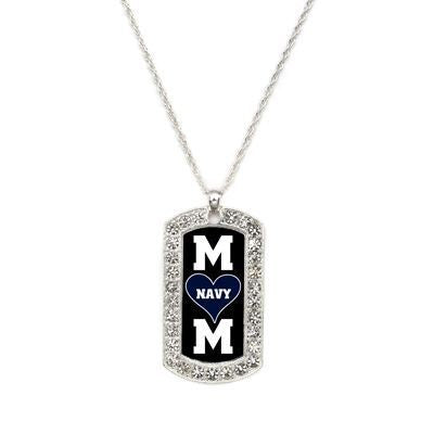 Silver Navy Mom Dog Tag Charm Classic Necklace