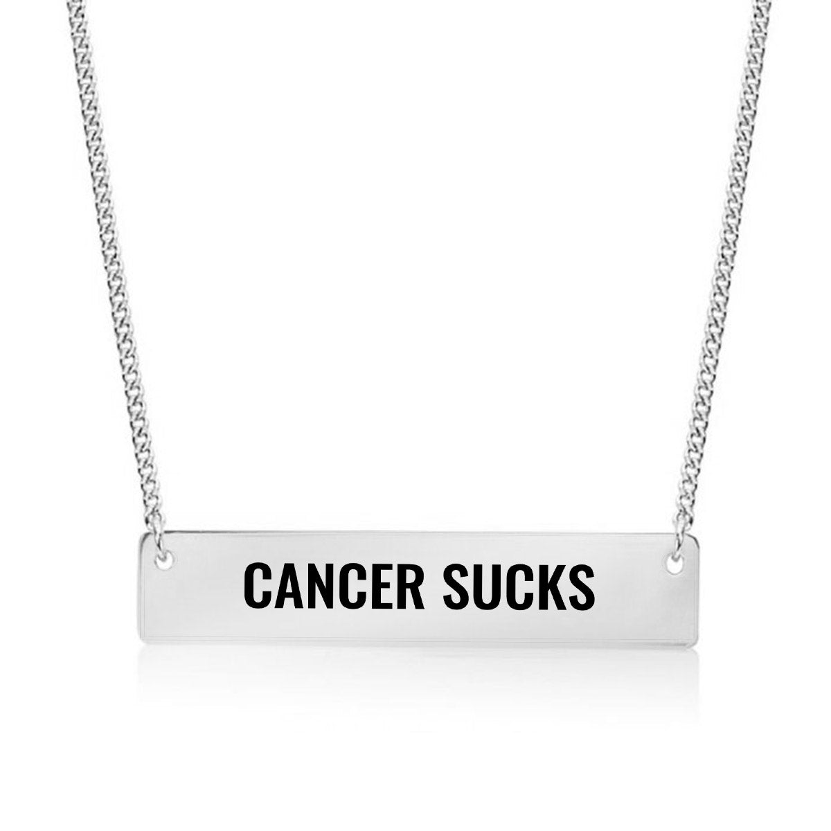 Silver Cancer Sucks Bar Necklace