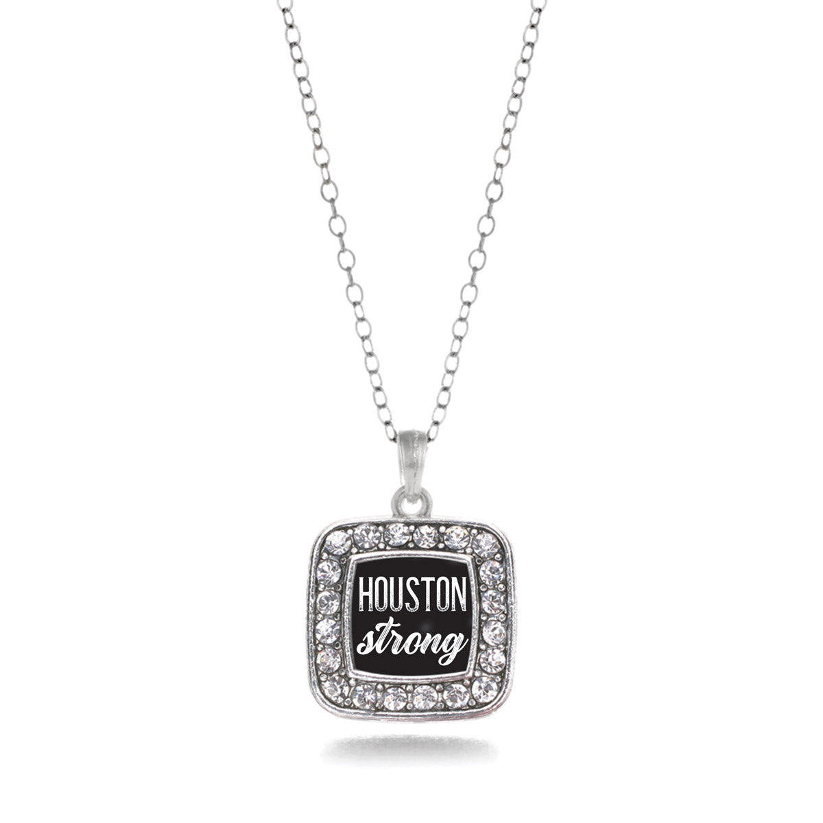 Silver Script Houston Strong Square Charm Classic Necklace