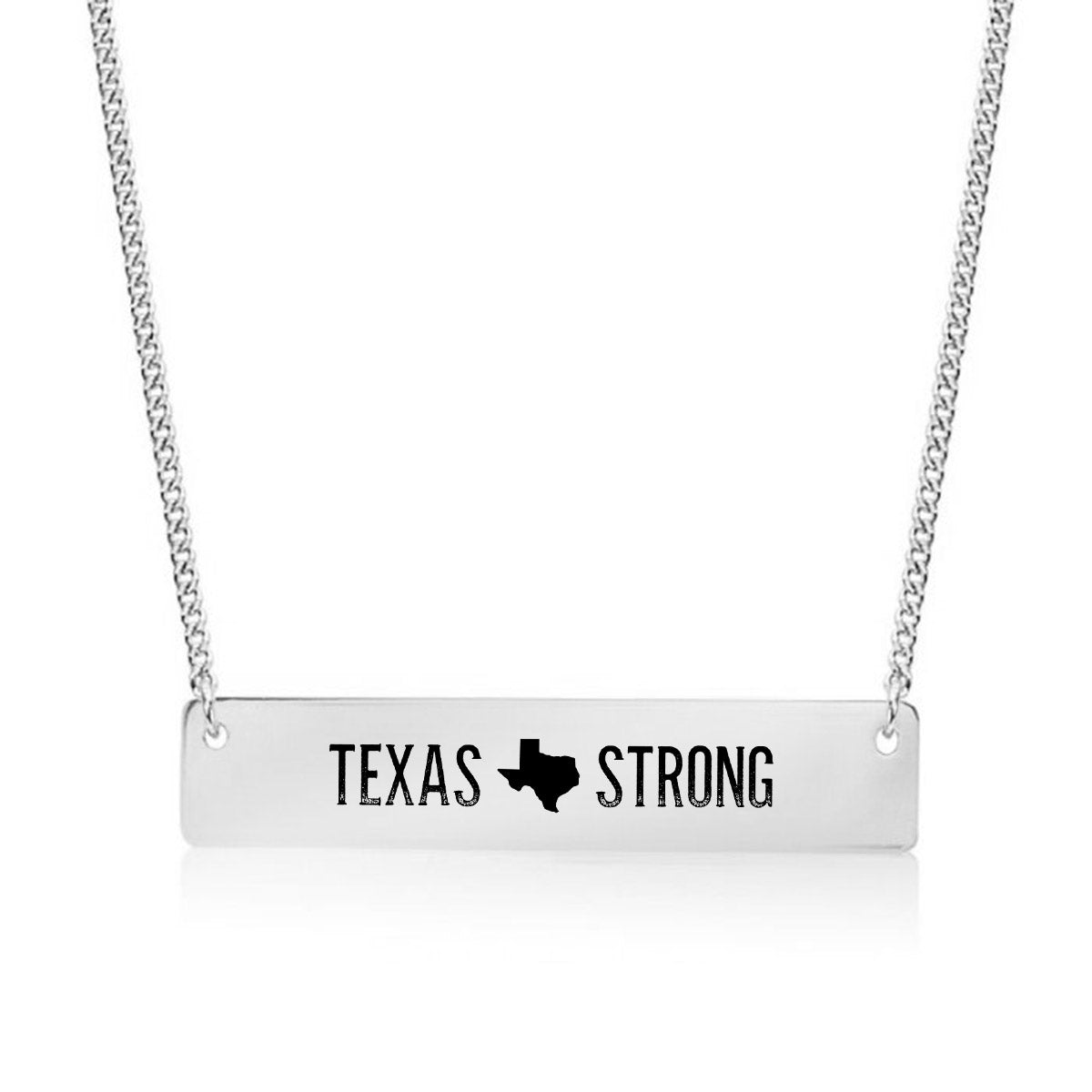 Silver Texas Strong Bar Necklace