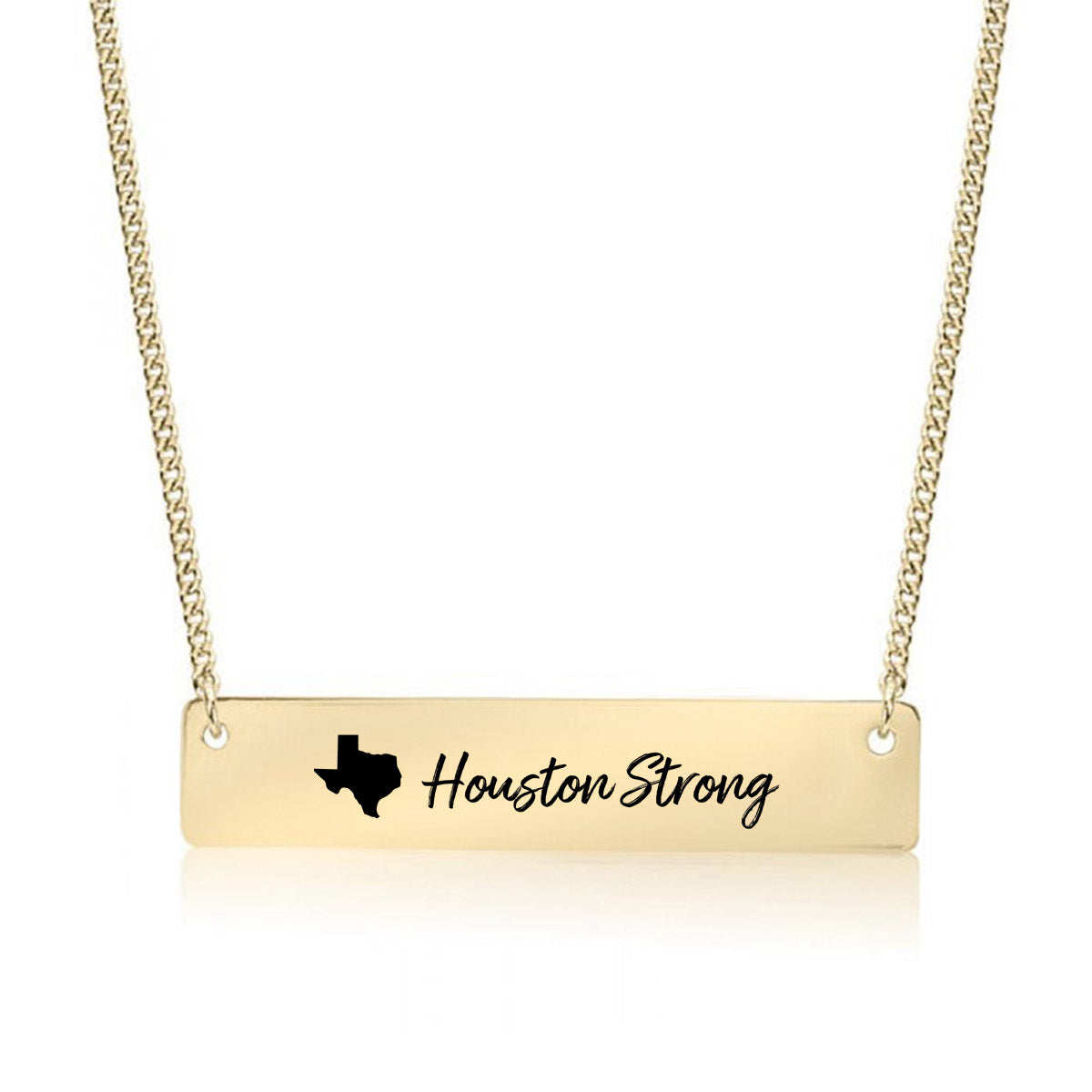 Gold Houston Strong Bar Necklace