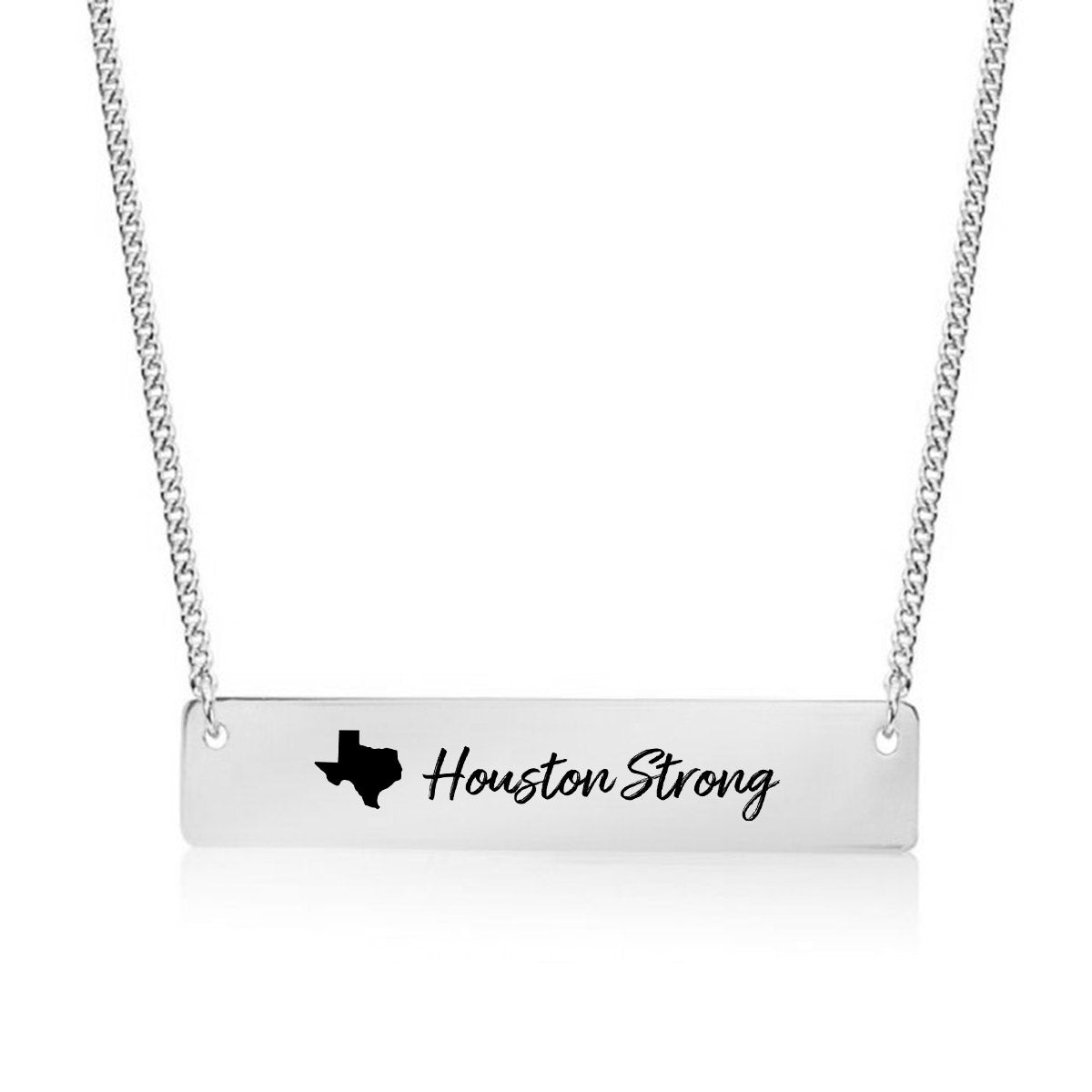 Silver Houston Strong Bar Necklace