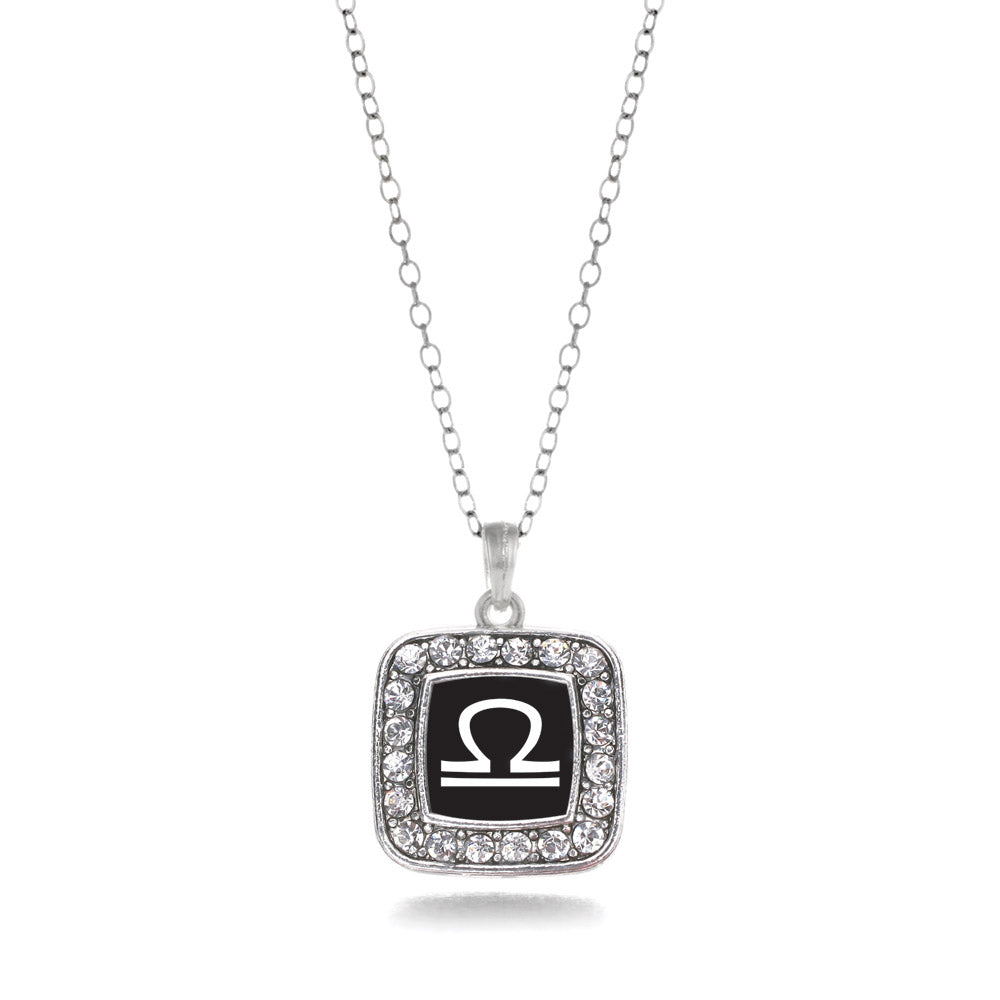 Silver Libra Zodiac Square Charm Classic Necklace