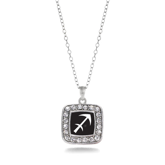 Silver Sagittarius Zodiac Square Charm Classic Necklace