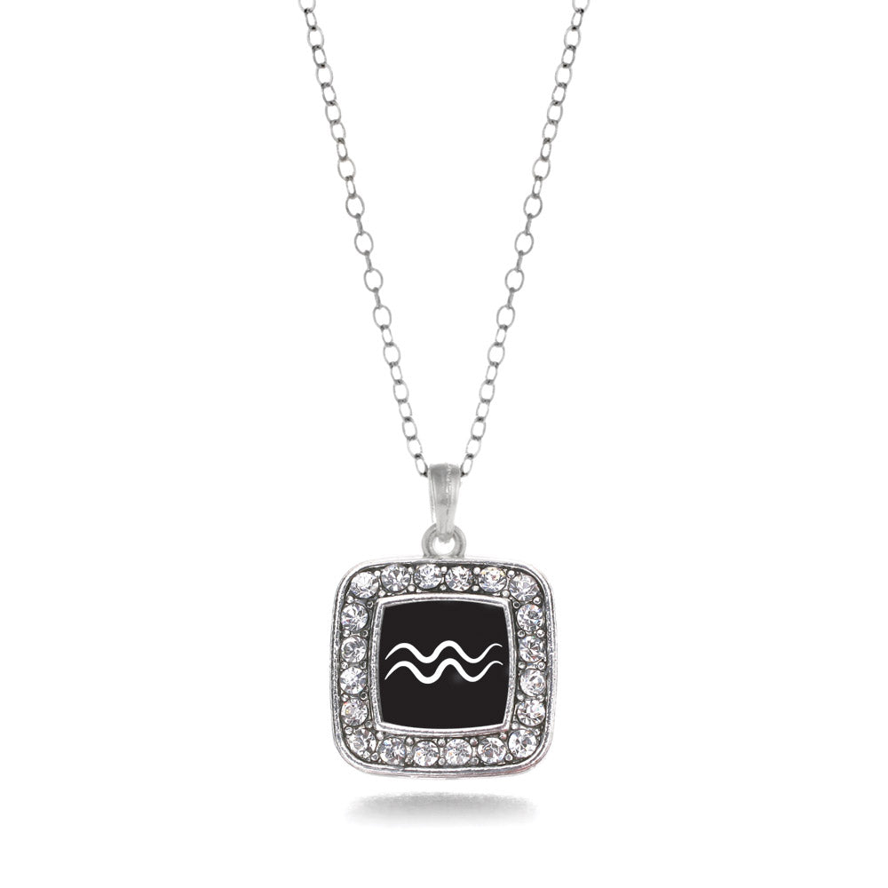 Silver Aquarius Zodiac Square Charm Classic Necklace