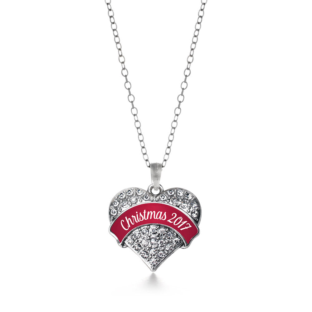 Silver Red Christmas 2017 Pave Heart Charm Classic Necklace