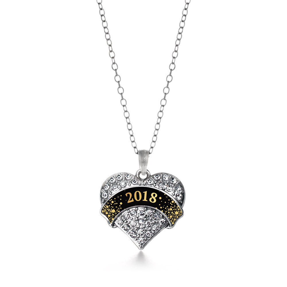 Silver Black and Gold New Year's 2018 Pave Heart Charm Classic Necklace