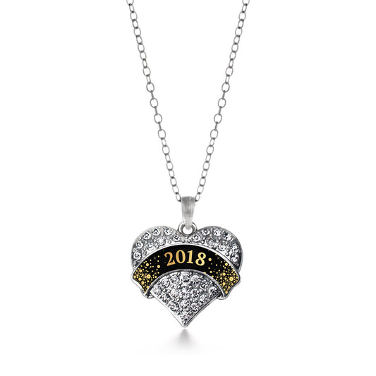 Silver Black and Gold New Year's 2018 Pave Heart Charm Classic Necklace