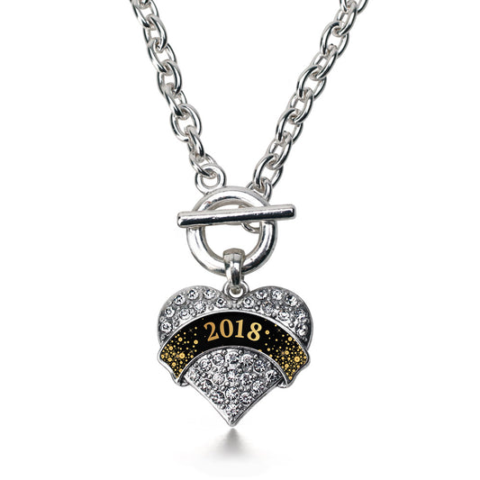 Silver Black and Gold New Year's 2018 Pave Heart Charm Toggle Necklace