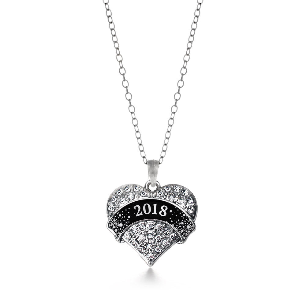 Silver Black and Silver New Year's 2018 Pave Heart Charm Classic Necklace