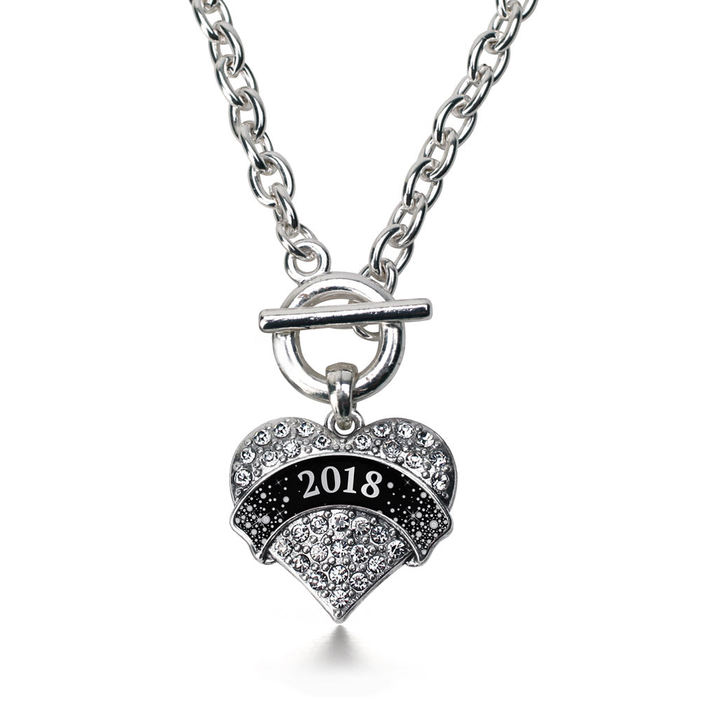 Silver Black and Silver New Year's 2018 Pave Heart Charm Toggle Necklace