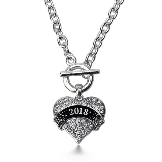 Silver Black and Silver New Year's 2018 Pave Heart Charm Toggle Necklace