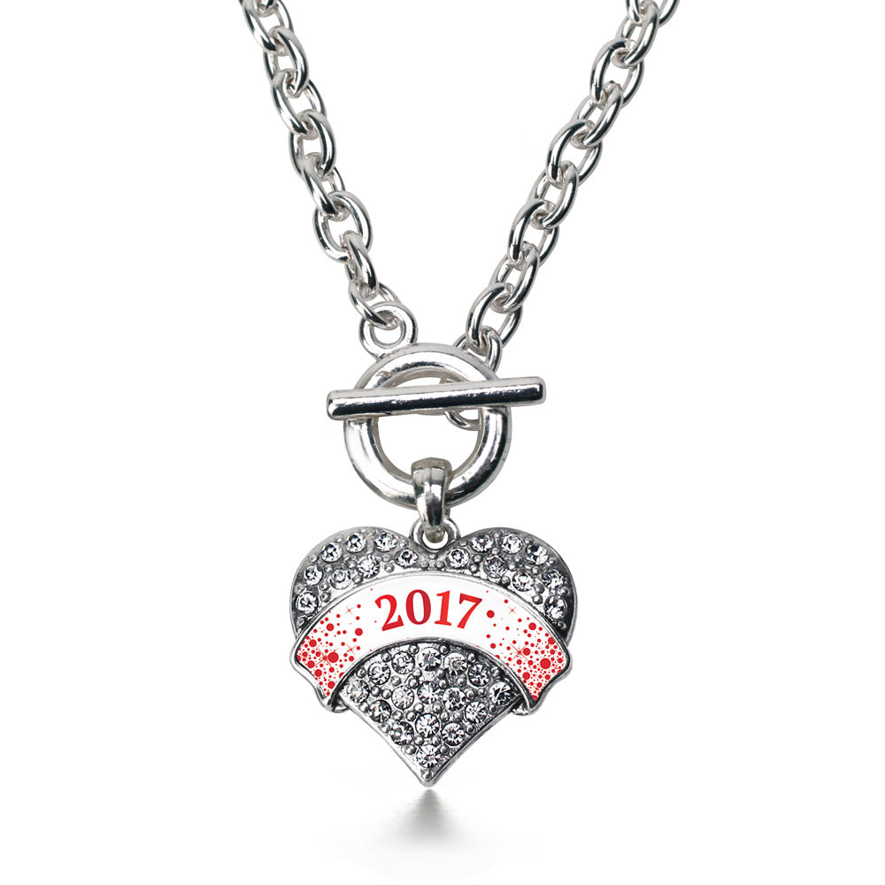 Silver Red and White Christmas 2017 Pave Heart Charm Toggle Necklace