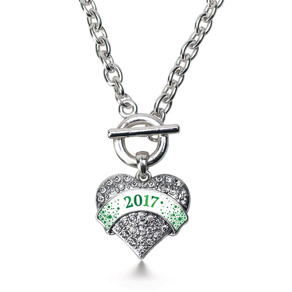 Silver Green and White Christmas 2017 Pave Heart Charm Toggle Necklace