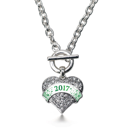 Silver Green and White Christmas 2017 Pave Heart Charm Toggle Necklace