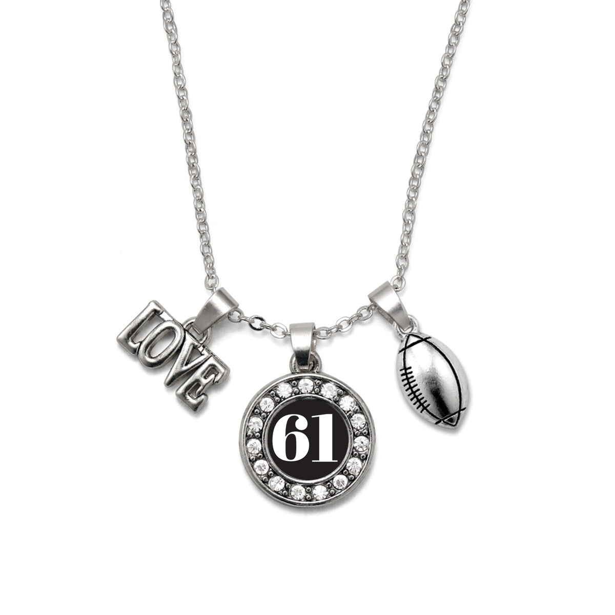 Silver Football - Sports Number 61 Circle Charm Classic Necklace