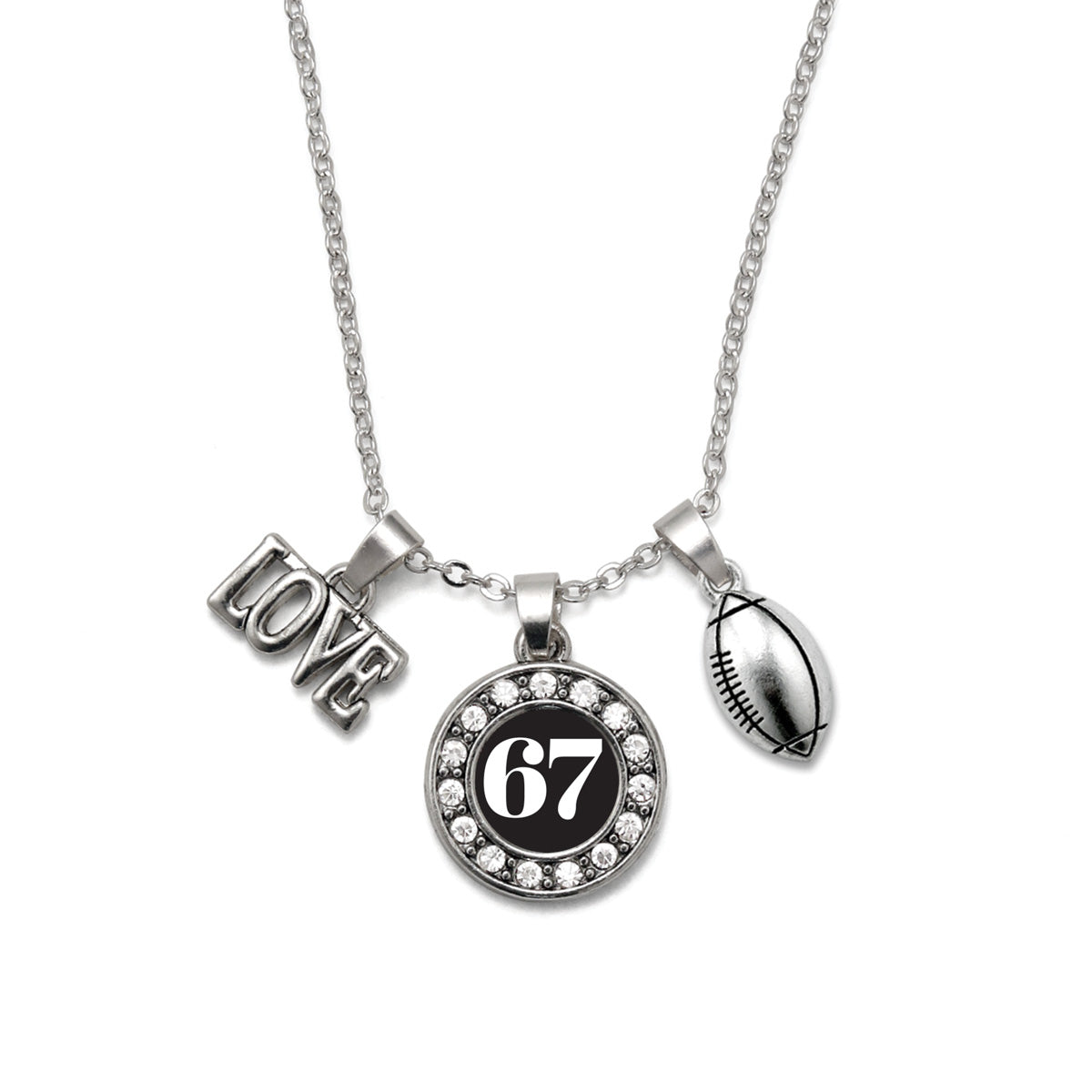 Silver Football - Sports Number 67 Circle Charm Classic Necklace