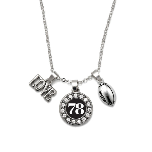 Silver Football - Sports Number 78 Circle Charm Classic Necklace