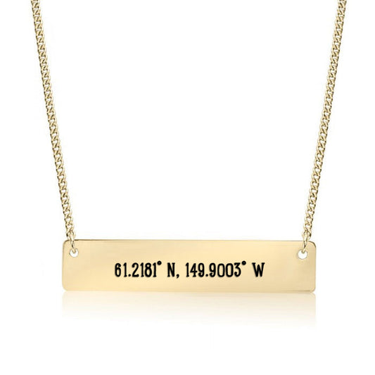 Gold Anchorage,AK - Coordinates Bar Necklace