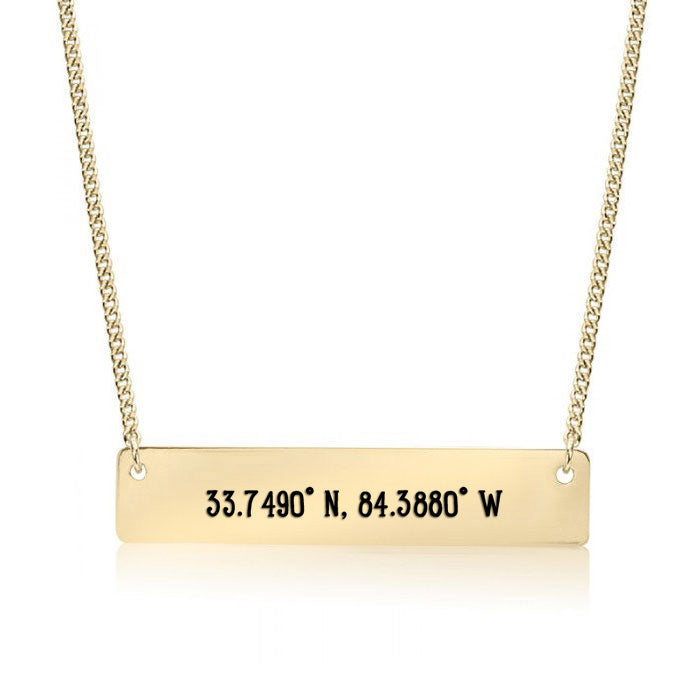 Gold Atlanta,GA - Coordinates Bar Necklace