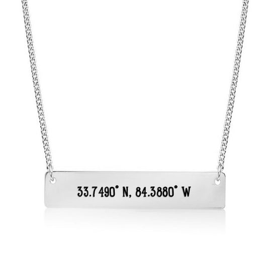 Silver Atlanta,GA - Coordinates Bar Necklace