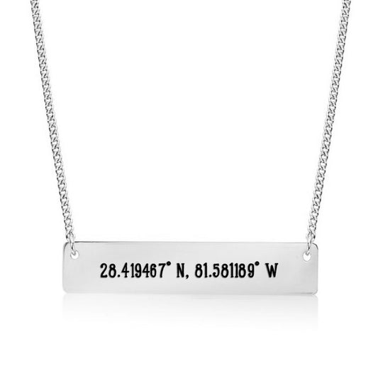 Silver Castle,FL - Coordinates Bar Necklace