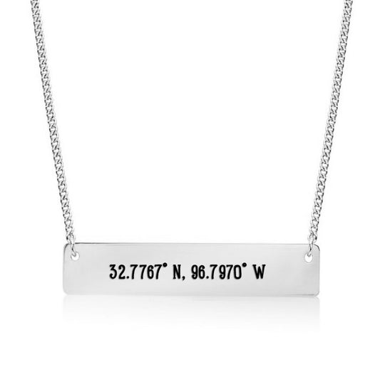 Silver Dallas,TX - Coordinates Bar Necklace