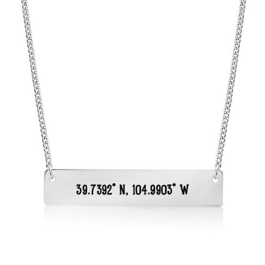 Silver Denver,CO - Coordinates Bar Necklace