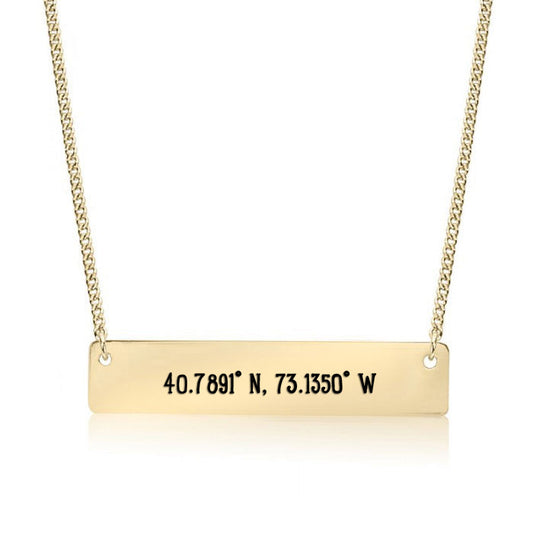 Gold Long Island,NY - Coordinates Bar Necklace