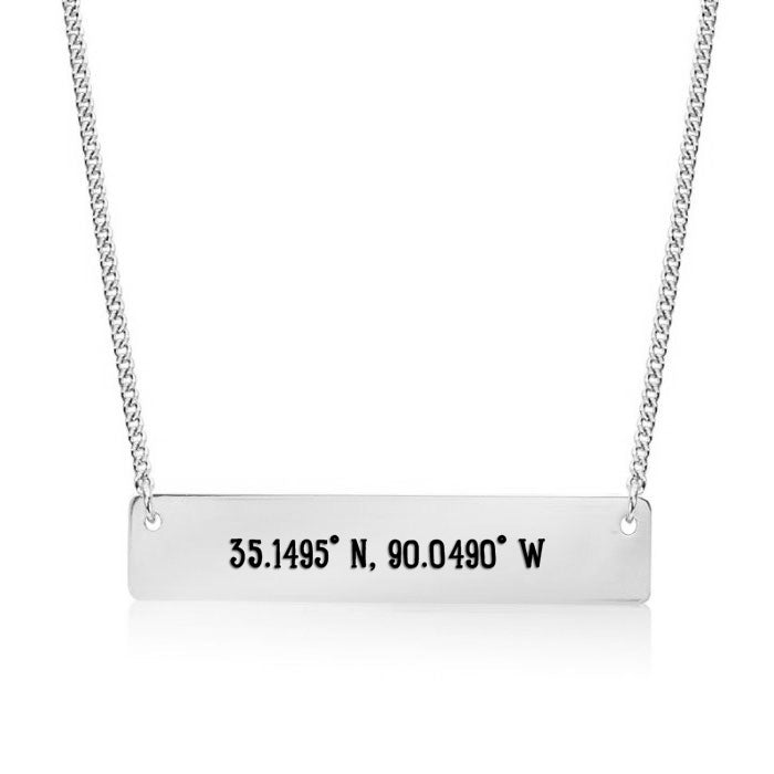 Silver Memphis,TN - Coordinates Bar Necklace