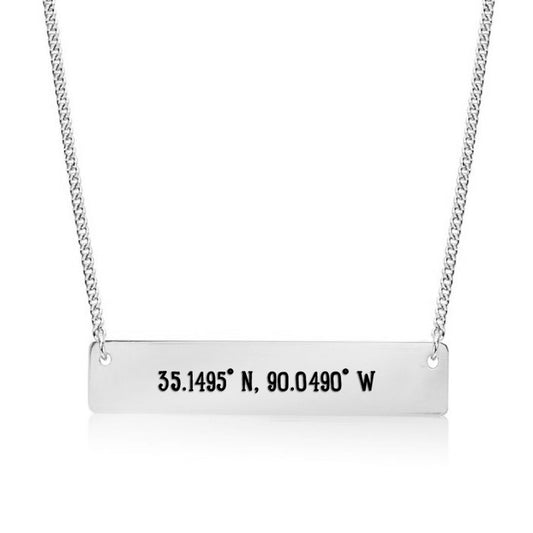 Silver Memphis,TN - Coordinates Bar Necklace