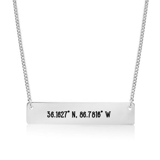 Silver Nashville,TN - Coordinates Bar Necklace