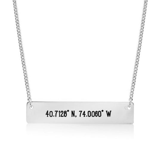 Silver New York,NY - Coordinates Bar Necklace