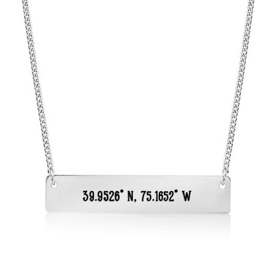 Silver Philadelphia,PA - Coordinates Bar Necklace