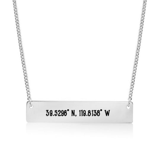 Silver Reno,NV - Coordinates Bar Necklace